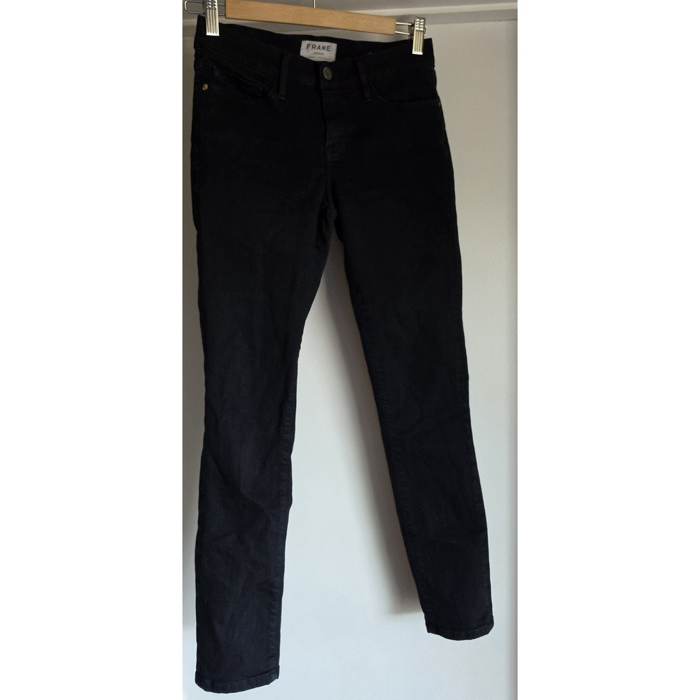 FRAME Women Skinny Jeans Size 26 Black Solid Casual Denim Pants Trousers